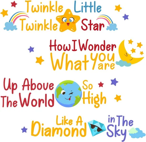 DEKOSH Juego de calcomanías de pared para habitación de bebé con centelleante y centelleante Little Star Rhyme, calcomanías de pared para niños para