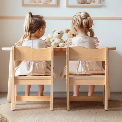 Vista 7 de ROBOTIME Sillas de madera para niños, 2 sillas para mesa para sala de juegos, muebles de madera para sala de juegos, muebles para niños para comer