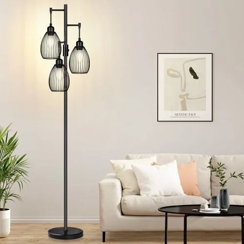 Vista 11 de Lámpara de pie regulable, 3 bombillas LED Edison de 800LM incluidas, lámpara de pie industrial de granja, lámpara de árbol de pie con elegantes