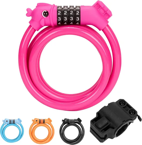 Vista 8 de Candado para bicicleta, 1.19 metros, combinación de 4 dígitos reseteable, contraseña, candado de cable antirrobo, lindos candados para bicicleta