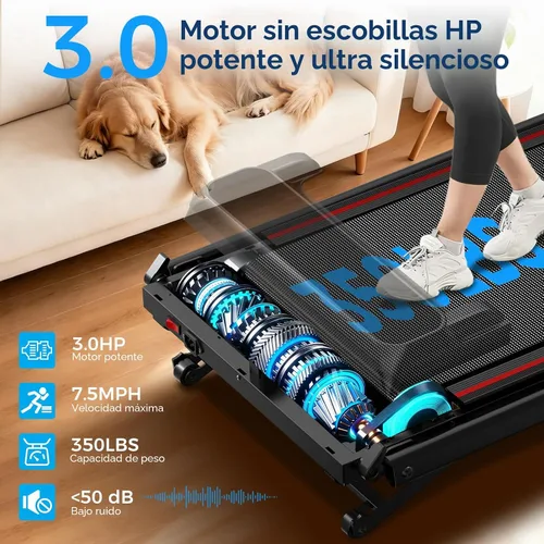 Vista 6 de Cinta de correr con 0-16% de inclinación automática, 0.6-7.5 MPH caminadora para el hogar, 3.0 HP de bajo ruido plegable con barra de mango y Negro