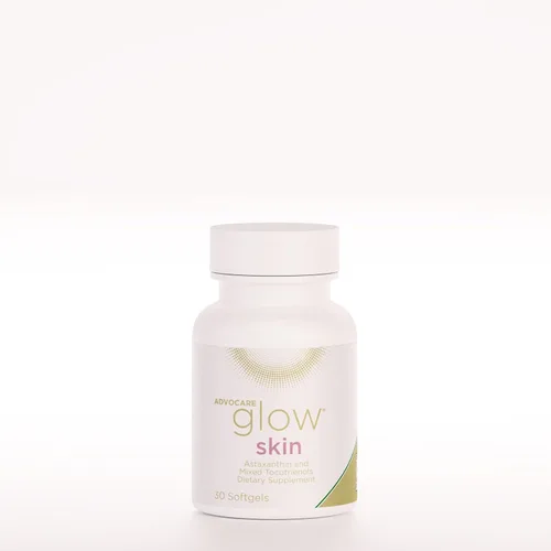 AdvoCare Glow Skin - Suplemento para el cuidado de la piel brillante con astaxantina, carotenoides, tocotrienoles y vitamina E - Apoya la piel, el
