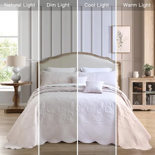 Vista 2 de Colcha tamaño King extragrande, diseño de cachemira, funda de cama ligera, reversible, 5 piezas, 100% microfibra, KingCal King, gris lila