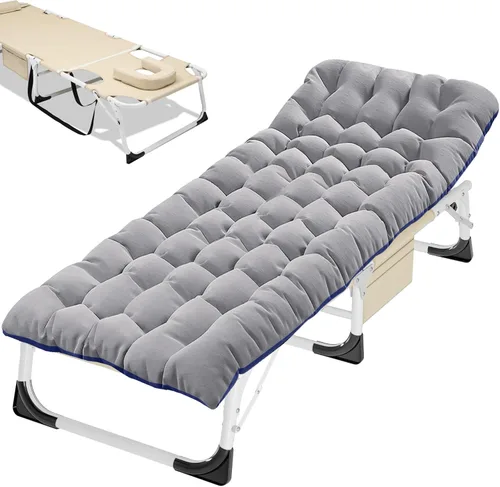 Vista 28 de ABORON Catre de campamento para adultos de 28" extra ancho, resistente 1200D Oxford para dormir, cama de campamento plegable portátil con colchoneta