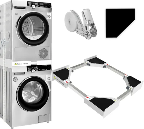 Vista 9 de Kit de apilamiento para lavadora y secadora Kiss Core, kit universal de apilamiento para lavadora y secadora con placa deslizante extraíble, kit