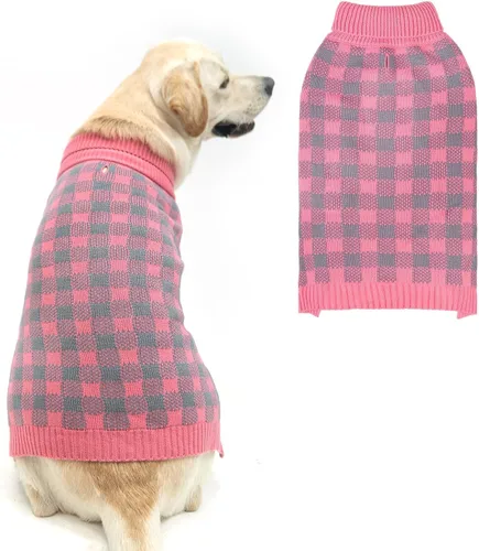 Vista 24 de PUPTECK - Suéteres para perros grandes, medianos y pequeños - Estilo clásico a cuadros de otoño, abrigo de invierno para cachorros, ropa cálida