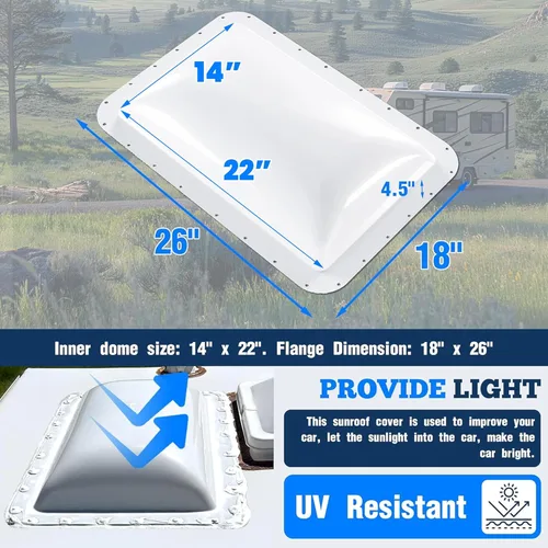 Vista 2 de Kojem Cubierta de repuesto de 18 x 26 pulgadas para tragaluz de RV, compatible con RV, cámper, camión de comida, autocaravana, techo solar, se