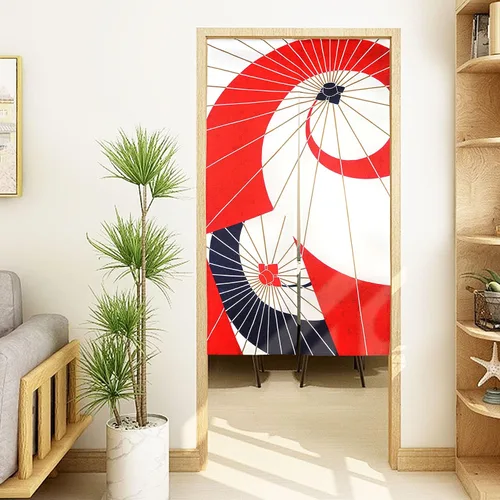 Vista 4 de LIGICKY Cortina japonesa Noren para puerta, diseño de círculo, estampado, para decoración del hogar, 33.5 x 59 pulgadas Patrón de círculo