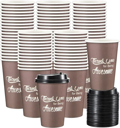 Rtteri Paquete de 100 tazas de café desechables con texto en inglés "Thank You for Being Awesome Thank You for Being Awesome Thank You for Being