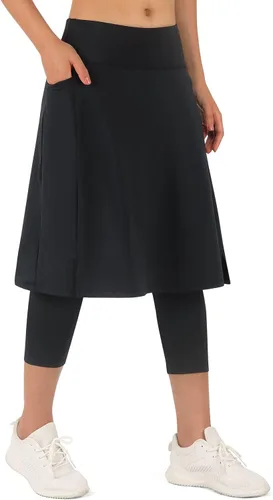 ANIVIVO Leggings largos hasta la rodilla para mujer, leggings capri con faldas de cintura alta