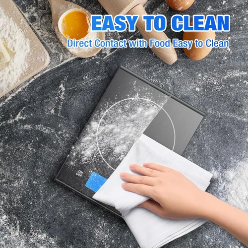 Vista 5 de Diyife - Báscula de cocina recargable de acero inoxidable 304, báscula digital de alimentos de 33 libras con pantalla LCD, baterías y carga tipo C