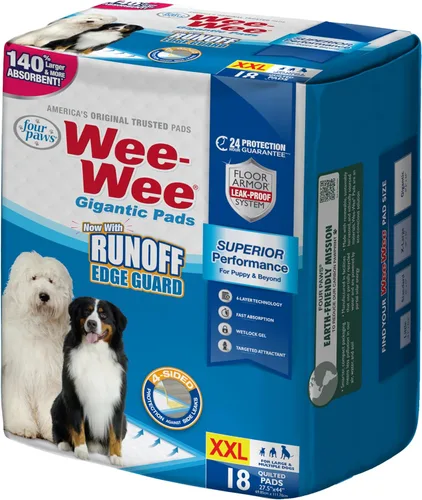 Four Paws Wee-Wee Tapetes entrenadores gigantes para perros y cachorros, rendimiento superior, 27.5 x 44 pulgadas (18 unidades)