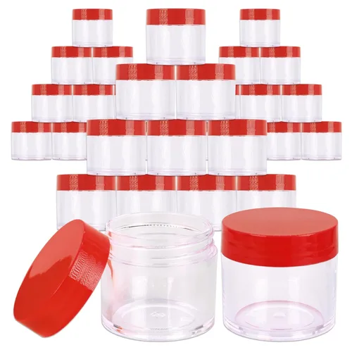 Vista 35 de Beauticom 1.06 oz/1.0 fl oz (1 fl. oz.) Tarros de plástico transparente de doble pared a prueba de fugas con tapas superiores planas para cremas