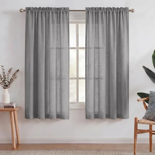 Vista 17 de Turquoize - Cortinas semitransparentes para sala de estar, cortinas de lino texturizado para dormitorio, con bolsillo para barra, tratamiento