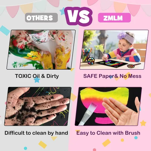 Vista 5 de ZMLM Papel para rascar artesanías para niñas: juego de dibujo mágico de arco iris Scratch Kit de suministros de tablero de papel para niñas de 3 a