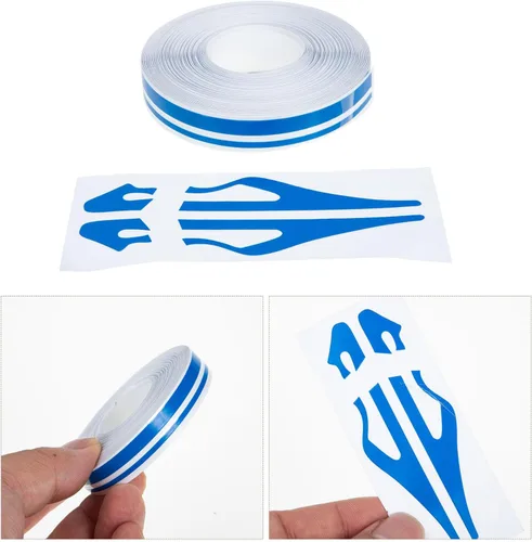 Vista 9 de Rayas de vinilo a rayas azules, línea autoadhesiva para carrocería de automóvil, cinta de rayas automáticas, emblemas de cinta adhesiva