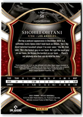 Vista 2 de 2021 Panini Select #58 SHOHEI OHTANI Los Angeles Angels Baseball Trading Card