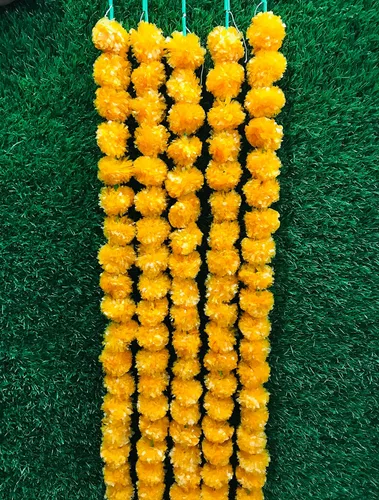 Guirnalda de caléndula artificial de 5 pies para fiesta de boda india/americana, guirnalda de imitación para boda, decoración de Diwali, decoración