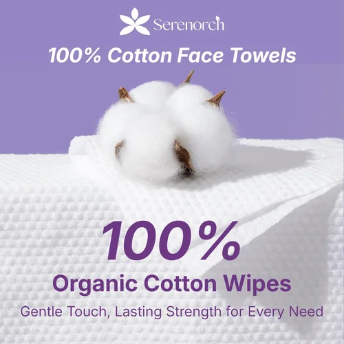 Vista 2 de Toallas faciales desechables 100% algodón, 120 unidades, tejido de algodón suave para piel sensible, toallitas secas removedoras de maquillaje