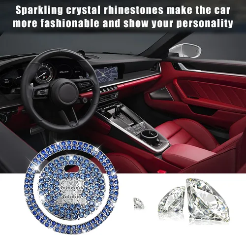 Vista 5 de Calcomanía brillante para botón de arranque de automóvil, diamantes de imitación brillantes que protegen completamente el botón, cubierta decorativa