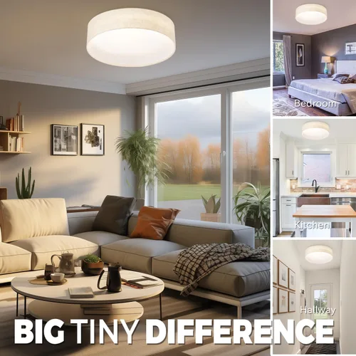 Vista 8 de Hamilyeah Lámpara de techo de montaje empotrado de 24W, lámpara de techo LED regulable con pantalla de tela beige de 5CCT, lámpara de techo