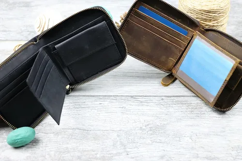 Vista 6 de Leather Zipper Wallet, Small Leather Wallet, Unisex Minimalist wallet, personalized Leather Wallet, Anniversary Gift, Credit Card Case, Coin Purse
