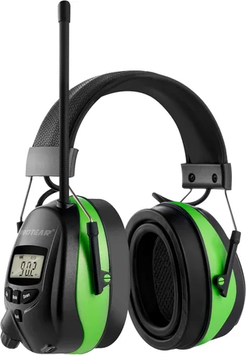 Vista 17 de Cascos protectores de oídos PROTEAR con radio AM/FM, auriculares con reducción de ruido de 25dB, orejeras de seguridad con pantalla digital