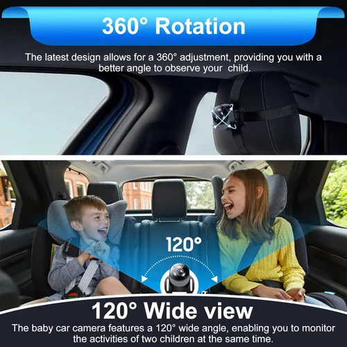 Vista 2 de Espejo de coche para bebé, cámara de automóvil de 4.3 pulgadas, HD 1080P, monitor de bebé con visión nocturna, ángulo de visión ajustable, fácil