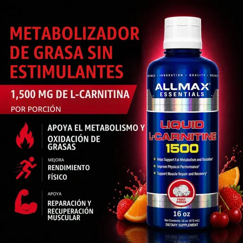 Vista 3 de ALLMAX Nutrición Líquida L-Carnitina 1500 Miligramos, Frambuesa Azul, 16 oz