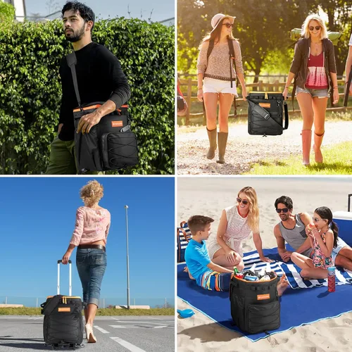 Vista 9 de Odoland 72 Can Rolling Cooler Bag with Wheels & Handle, Collapsible Insulated Ice Chest for Beach, Camping & Tailgating - Portable Travel Soft