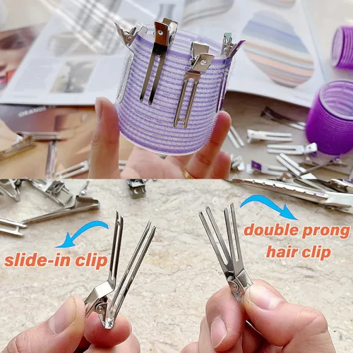 Vista 3 de TseroFay 55 Pinzas de Cabello de Metal Plateado para Mujer para Rulos Pin Curl, Pinzas de Elevación de Raíz de Doble Punta de 1.8" para Volumen