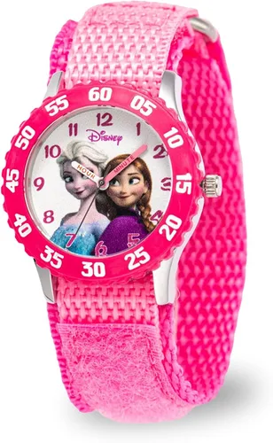 Disney Frozen - Reloj analógico de nailon para niños, bisel de acero inoxidable, con correa de nailon