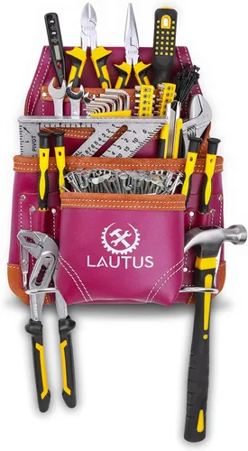 Vista 7 de LAUTUS Bolsa de herramientas de cuero curtido al aceite Borgoña Carpintero, construcción, enmarcadores, manitas 10 bolsillos, 2 soportes