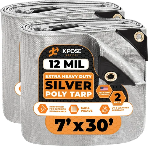 Vista 45 de Xpose Safety Lona protectora de polietileno plateado resistente de 5 x 7 pies - Funda protectora multiusos - Duradera, resistente al agua