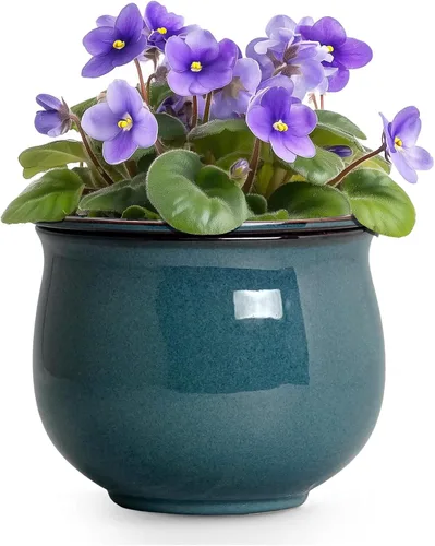 Vista 29 de Macetas de riego automático de 6 pulgadas para plantas de interior, macetas de cerámica violeta africana con maceta interior absorbente, maceta