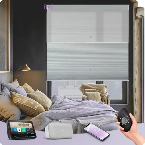 Vista 11 de Graywind Persianas celulares motorizadas con control remoto, persianas inteligentes de panal compatibles con Alexa y Google Home, oscurecimiento