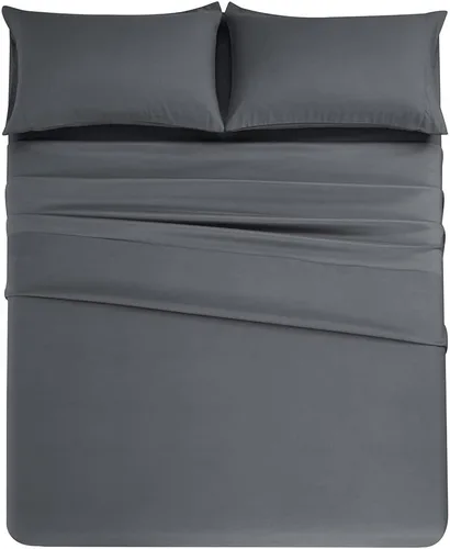 Vista 14 de QINU KEONU Juego de sábanas de microfibra cepillada de 4 piezas, color negro, de lujo, de 1500 hilos, suave y refrescante, juego de sábanas de hotel