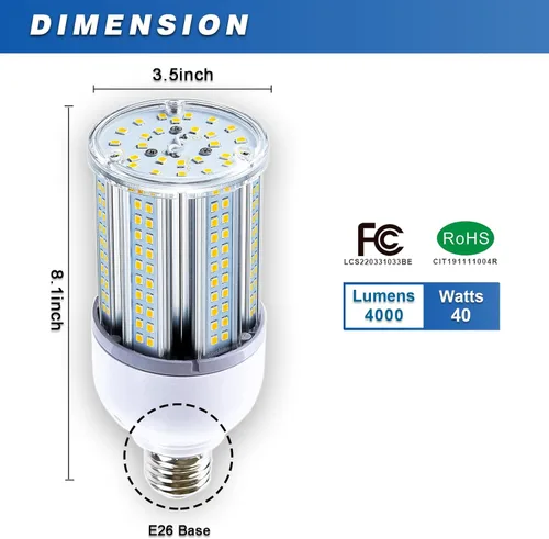 Vista 2 de Amazon - Bombillas LED de alto brillo de 35 W, lámpara LED de maíz con base E26, 5000 lúmenes, 5000 K, luz diurna, 100 V ~ 277 V, bombilla