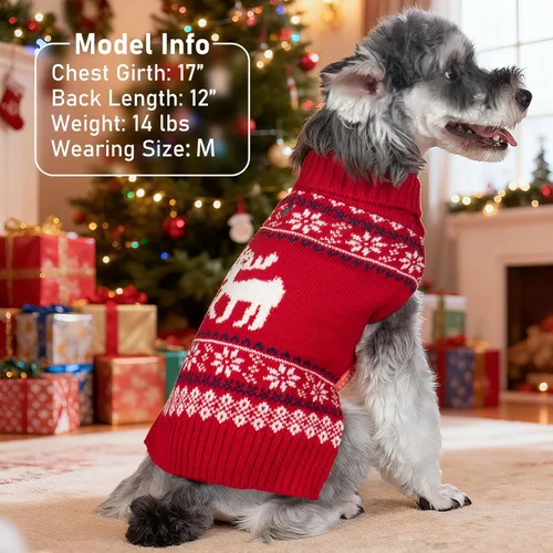 Vista 2 de KYEESE Suéter de Navidad para perro, suéter suave de cuello alto para perros pequeños, machos y hembras con patrón de reno, traje de invierno de 4#