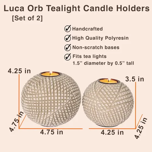 Vista 3 de Luca Orb - Portavelas (caja de regalo, juego de 2 unidades), diseño de cuadrícula, beige y blanco