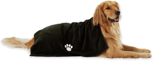 Vista 10 de Bone Dry Pet Drying Collection - Toalla de microfibra bordada para mascotas, XL, 41 x 23.5 pulgadas, color celeste con huella de hueso negra