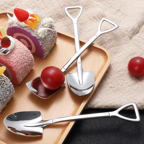 Vista 6 de Juego de cucharas de postre, 4 cucharas de acero inoxidable de 6 pulgadas, cuchara de helado de frutas para el hogar, cocina o restaurante