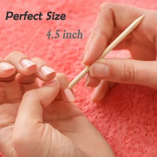 Vista 4 de 200 Pcs Orange Wooden Sticks for Nails, 4.5 Inch Double Sided Wood Cuticle Pusher Tool Disposable Orangewood Nail Stick, Bamboo Manicure Stick