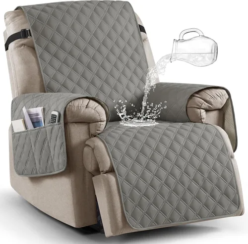 Vista 17 de Ruaozz Funda para Silla Reclinable 100% Impermeable Antideslizante Funda Reclinable para Silla Reclinable Funda de Asiento de Silla Lavable con Beige