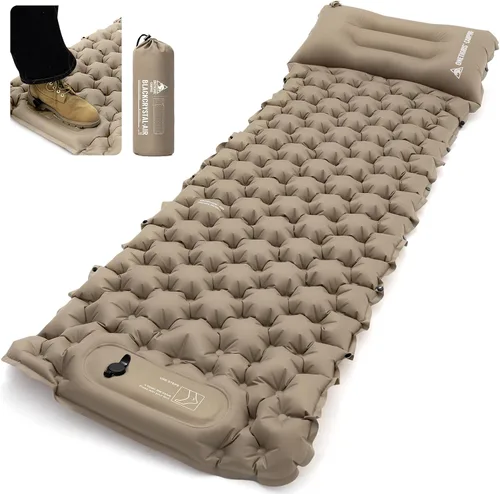 ONETIGRIS Blackcrystal - Colchoneta de dormir ultraligera para acampar con almohada con bomba de pie incorporada, colchoneta inflable compacta para