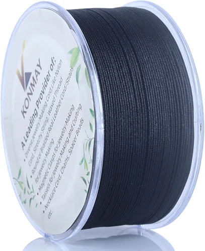 KONMAY - Hilo de nylon negro de 0.4 mm con estuche para pulseras, cordón de satén de nylon trenzado fino de 149 metros para hacer joyería, encordar,