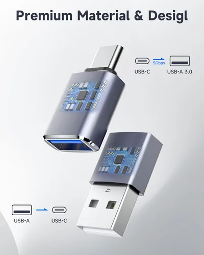 Vista 7 de Adaptador USB a USB C, 4 unidades, [USB-C a USB-A] y [USB-A a USB-C], compatible con iPhone 17/16/15 Pro Max, MacBook Pro/Air, Samsung Galaxy