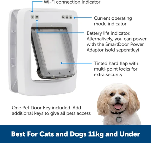 Vista 5 de Puerta conectada SmartDoor™ sin óxido para mascotas, para perros y gatos, entrada y salida selectiva, puerta para mascotas habilitada
