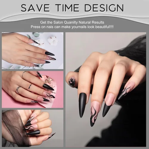 Vista 5 de Uñas a presión, 24 uñas postizas de gel suave con pestaña adhesiva para uñas, pegamento de uñas a presión, adhesivo de doble cara reutilizable