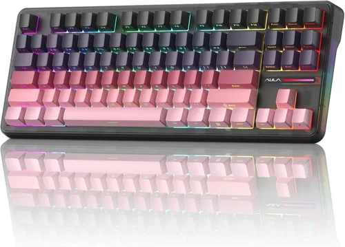 Aula F87 Pro Wireless Mechanical Keyboard, Tri-Mode Bluetooth2.4GUSB-C Hot-Swappable RGB Gaming Keyboard, Gasket Mount with Volume Knob, 8000mAh,